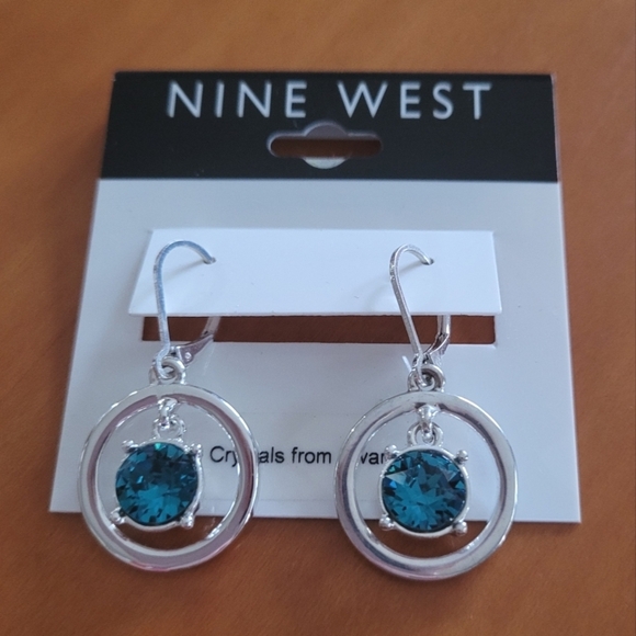 Nine West 90's Swarovski Blue Crystal Leverback‎ Drop Earrings - Picture 1 of 4
